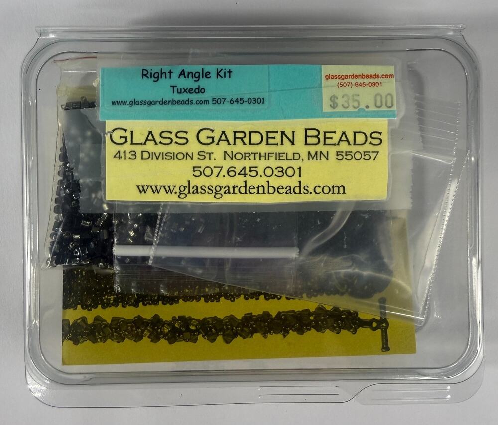 Glass Garden Beads Right Angle Weave Bracelet Kit - Tuxedo Black Silver Metallic